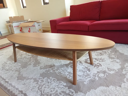 IKEA STOCKHOLM Coffee Table – Walnut Veneer, Oval, 180x59 cm, with Shelf
