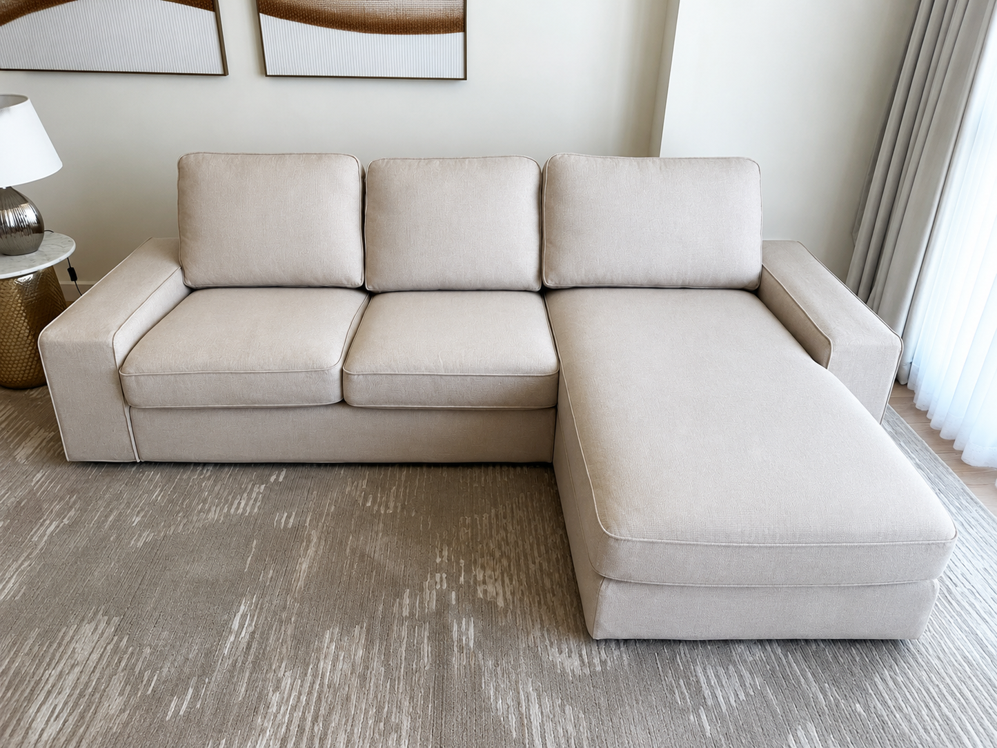 IKEA KIVIK 3-Seat Sofa with Chaise Longue | Tresund Light Beige