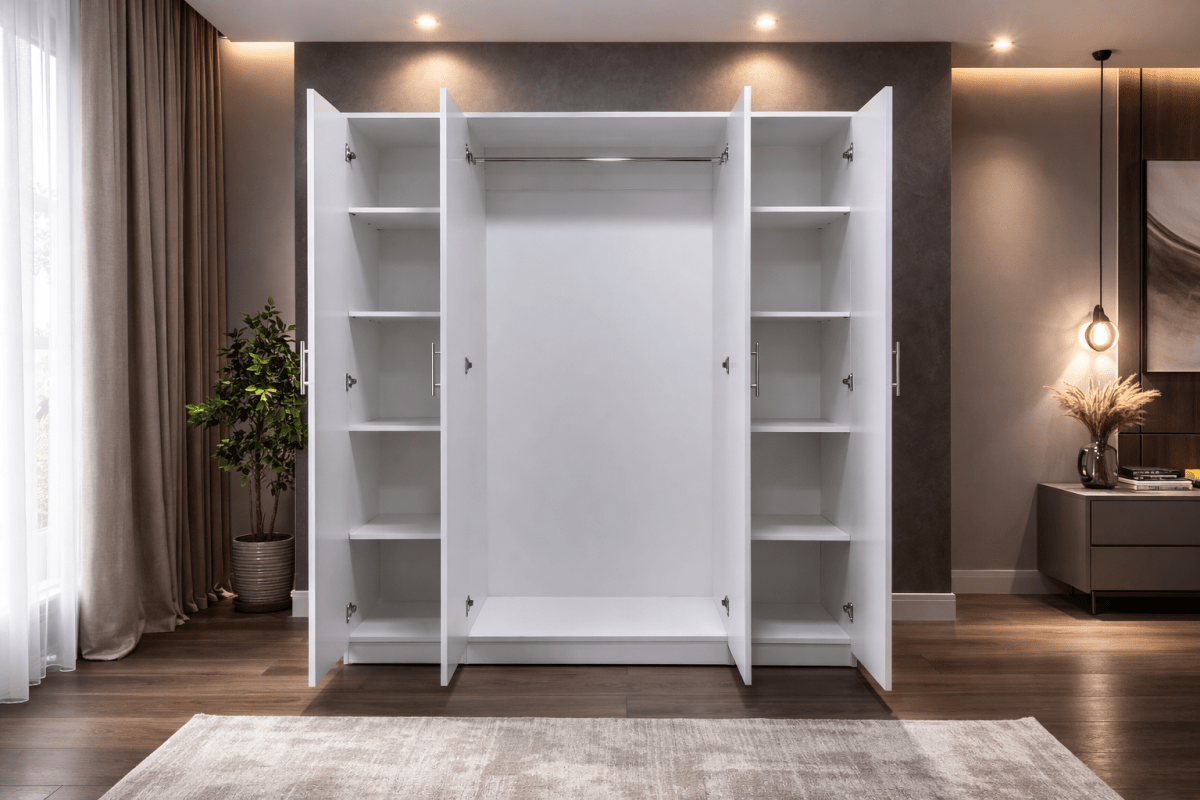 4-Door Wardrobe with Silver Handles | Brand New