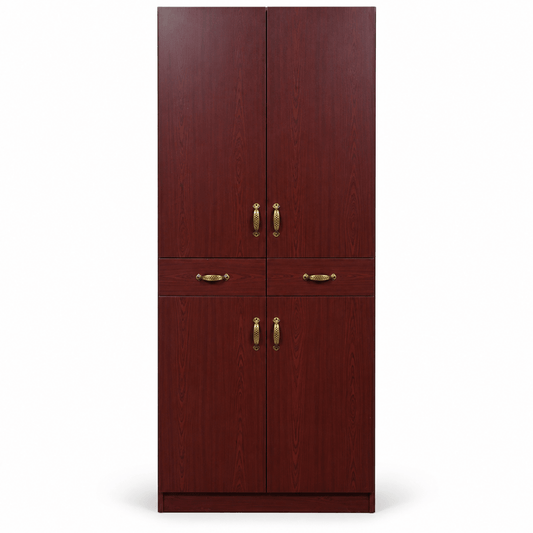 4-Door Wardrobe with 2 Drawers, Hanging Rail &amp; Shelves – Dark Mahogany Finish – 82 × 40 × 214 cm - Al Thahani Furniture
