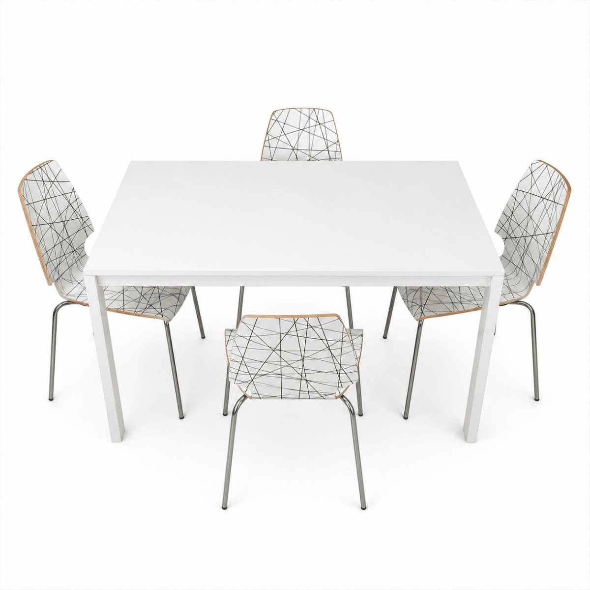 5-Piece Dining Set | Wood Table, Steel Leg Chairs - used 4 months - Al Thahani Furniture