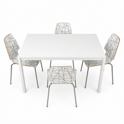 5-Piece Dining Set | Wood Table, Steel Leg Chairs - used 4 months - Al Thahani Furniture
