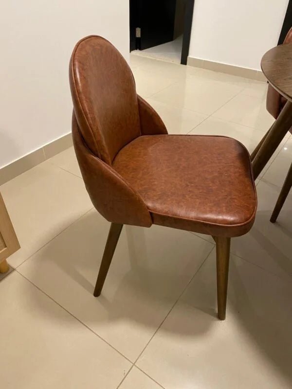 5 - Piece Round Dining Set | Walnut Table & Tan Faux Leather Chairs | Modern & Intimate - althahanifurniture