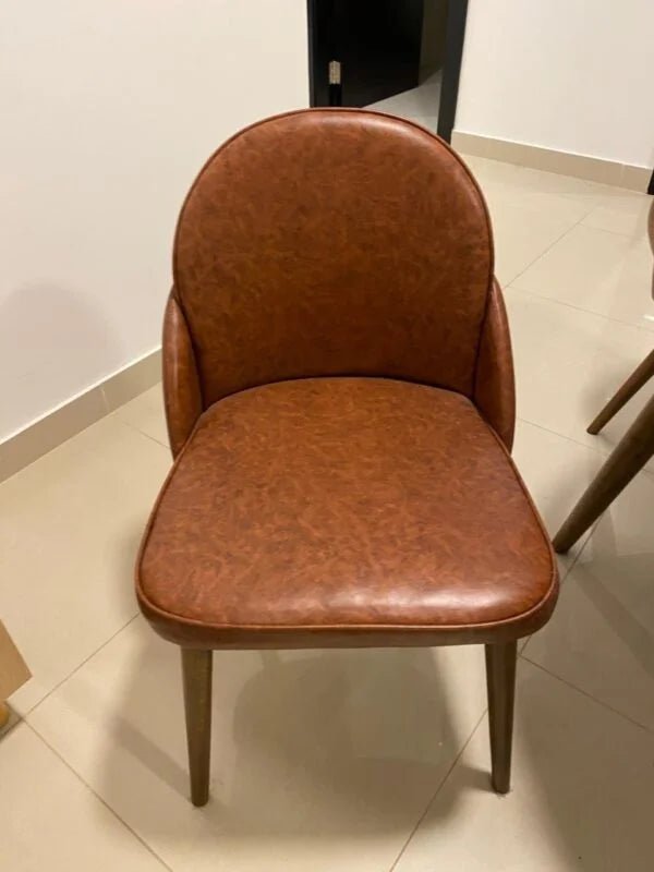 5 - Piece Round Dining Set | Walnut Table & Tan Faux Leather Chairs | Modern & Intimate - althahanifurniture