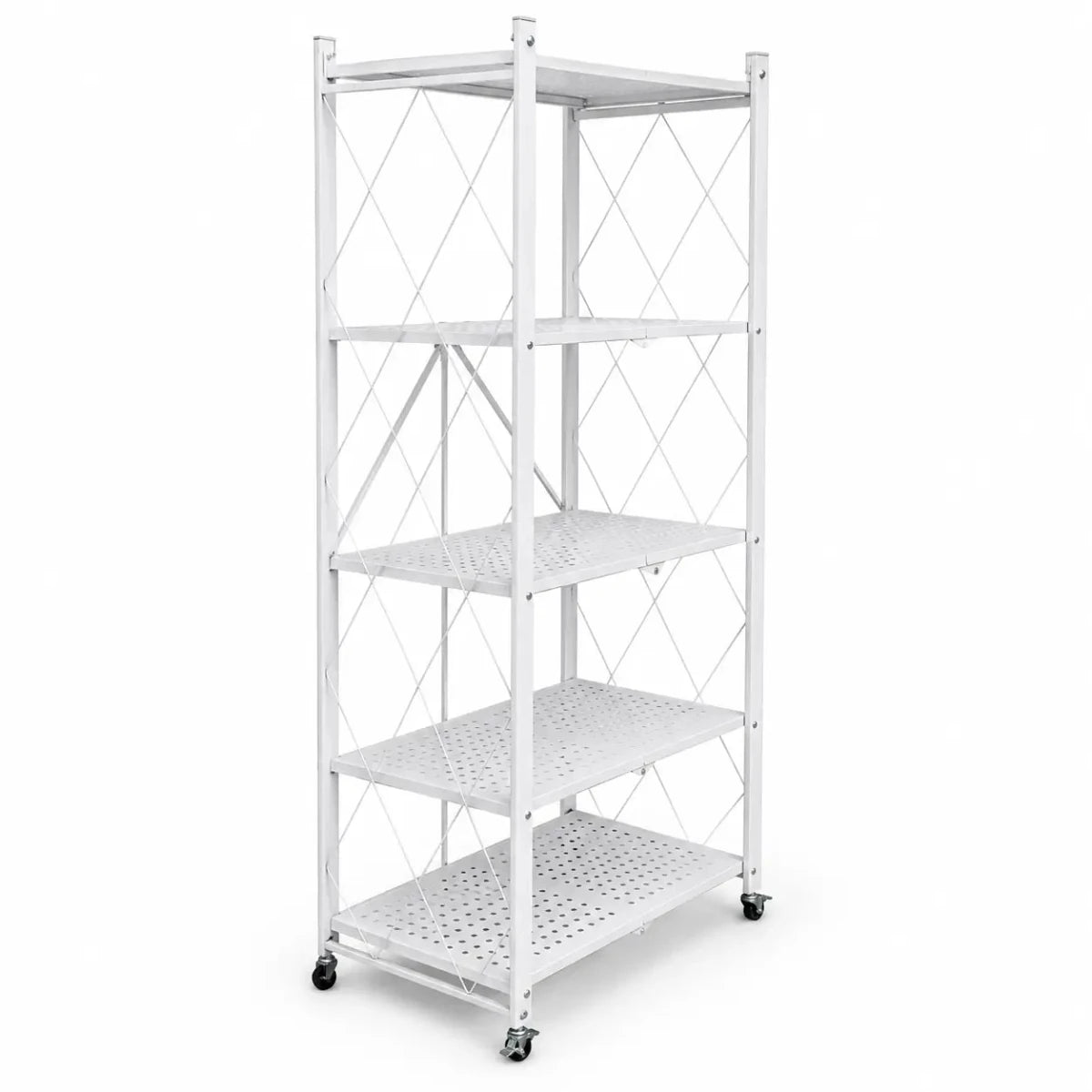 5-Tier Foldable Metal Storage Shelves | White, 72x34x160 cm - used 2 months - Al Thahani Furniture