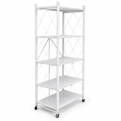 5-Tier Foldable Metal Storage Shelves | White, 72x34x160 cm - used 2 months - Al Thahani Furniture
