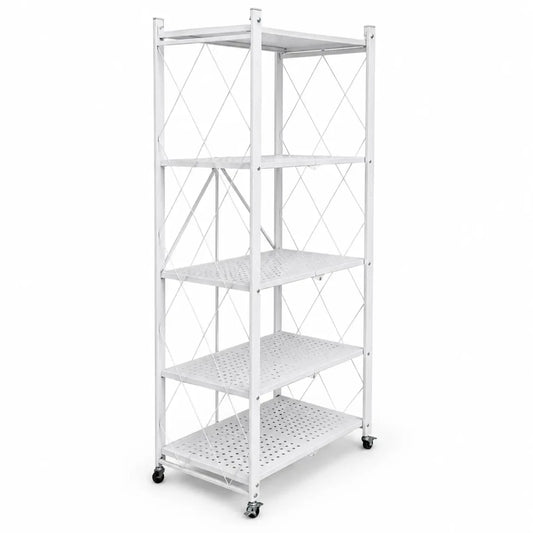 5-Tier Foldable Metal Storage Shelves | White, 72x34x160 cm - used 2 months - Al Thahani Furniture