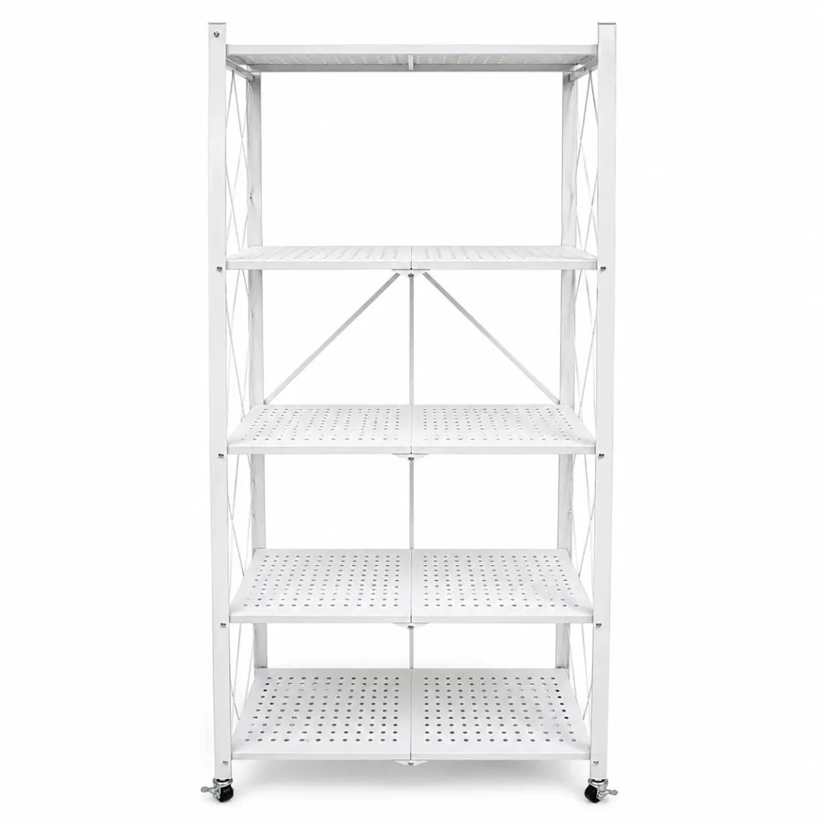 5-Tier Foldable Metal Storage Shelves | White, 72x34x160 cm - used 2 months - Al Thahani Furniture