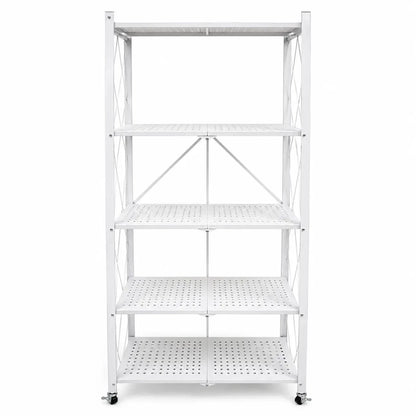 5-Tier Foldable Metal Storage Shelves | White, 72x34x160 cm - used 2 months - Al Thahani Furniture