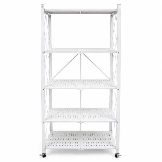 5-Tier Foldable Metal Storage Shelves | White, 72x34x160 cm - used 2 months - Al Thahani Furniture