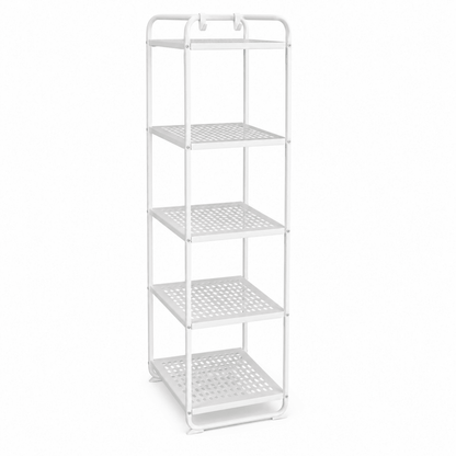 5-Tier White Metallic Utility Shelving Unit | Ventilated Shelves - used 3 months - Al Thahani Furniture