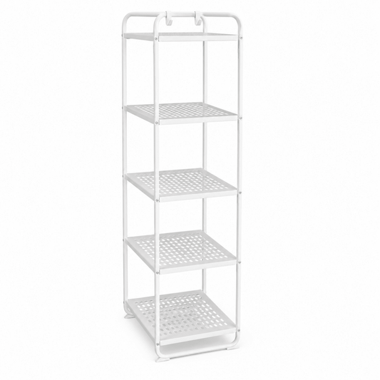 5-Tier White Metallic Utility Shelving Unit | Ventilated Shelves - used 3 months - Al Thahani Furniture