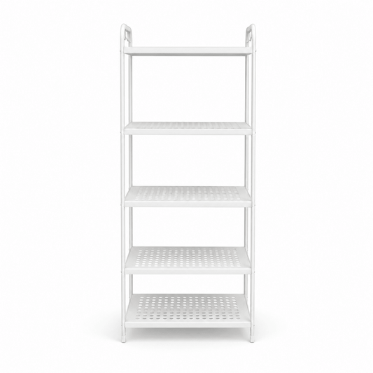 5-Tier White Metallic Utility Shelving Unit | Ventilated Shelves - used 3 months - Al Thahani Furniture