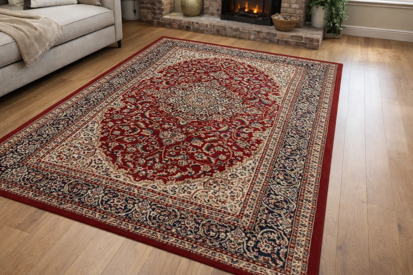 Traditional Floral Medallion Area Rug – Red & Cream, 160x235 cm