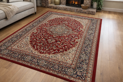 Traditional Floral Medallion Area Rug – Red & Cream, 160x235 cm