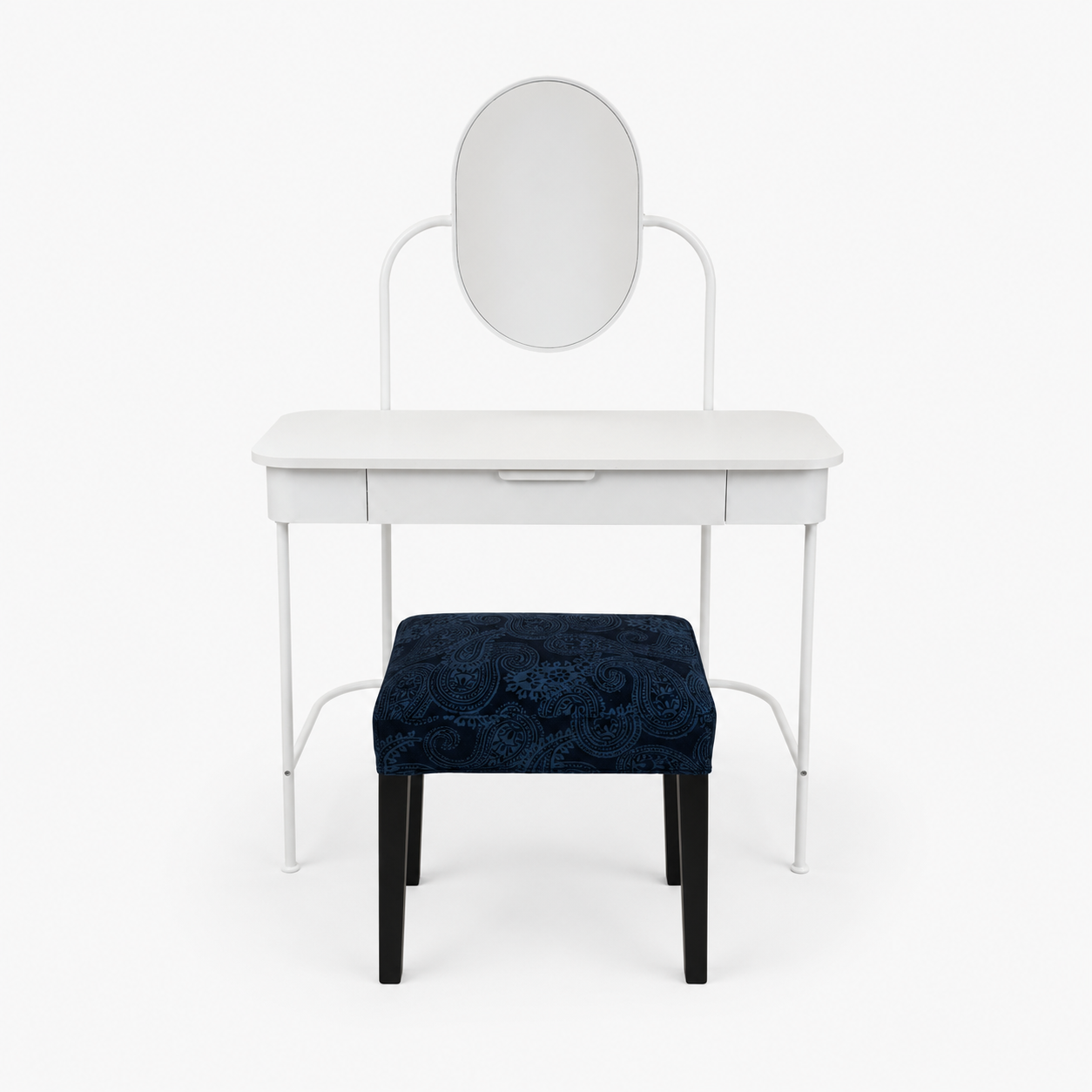 IKEA GRÅFJÄLLET White Dressing Table with Oval Mirror and Storage Drawer | 100x42x135 cm