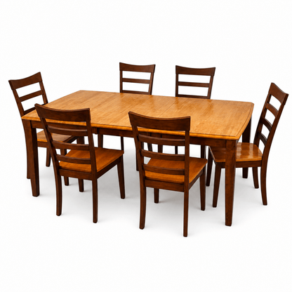 6-Seater Wooden Dining Table Set with 6 Ladder-Back Chairs | Two-Tone Brown - Al Thahani Furniture