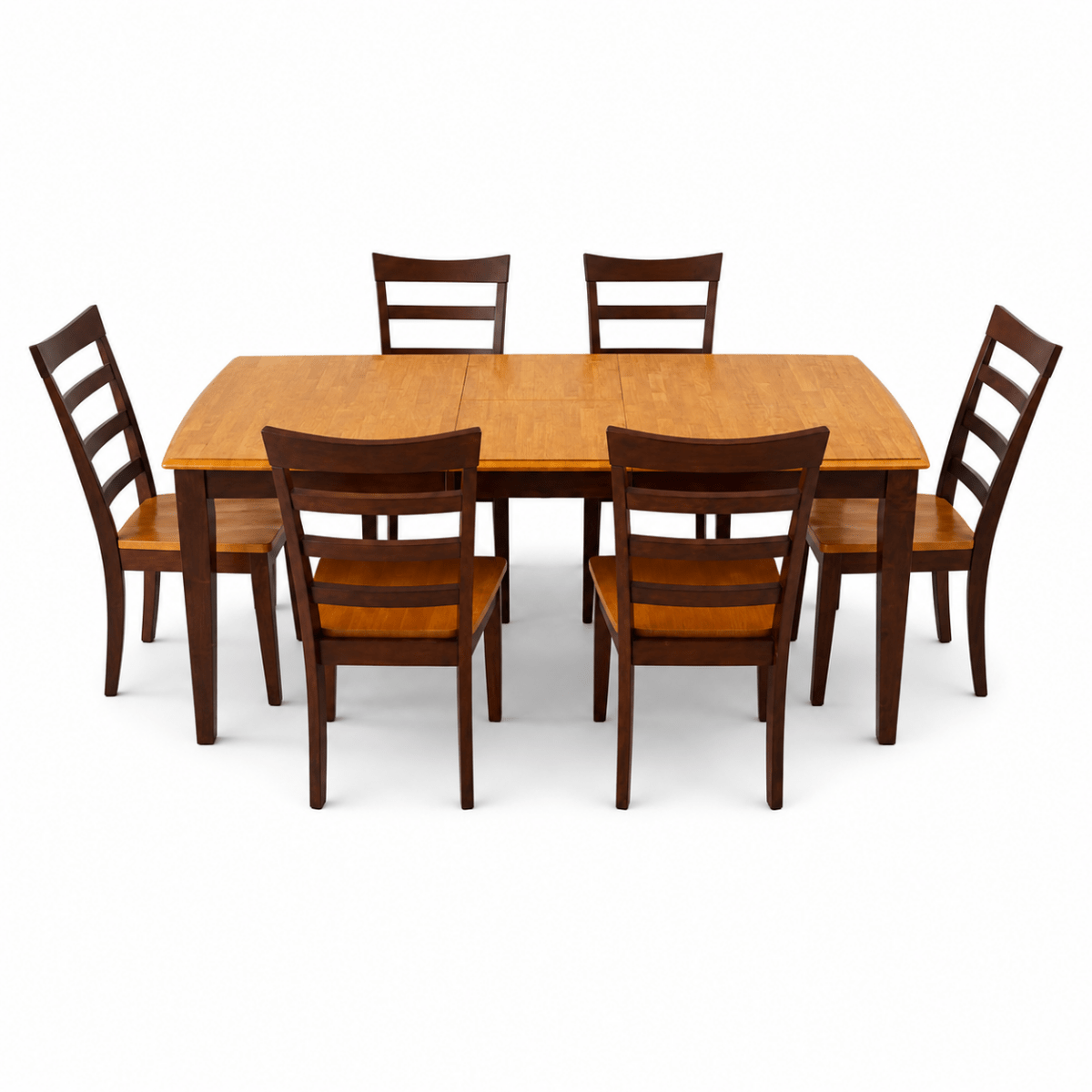 6-Seater Wooden Dining Table Set with 6 Ladder-Back Chairs | Two-Tone Brown - Al Thahani Furniture