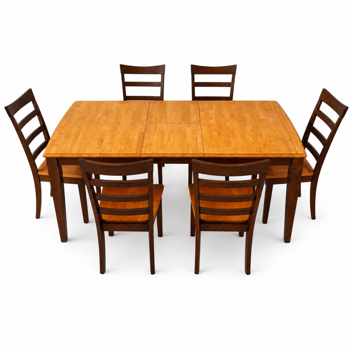 6-Seater Wooden Dining Table Set with 6 Ladder-Back Chairs | Two-Tone Brown - Al Thahani Furniture