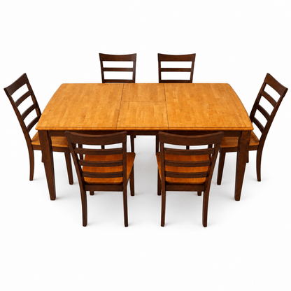 6-Seater Wooden Dining Table Set with 6 Ladder-Back Chairs | Two-Tone Brown - Al Thahani Furniture