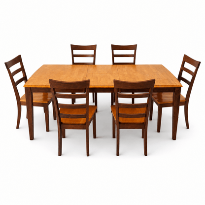 6-Seater Wooden Dining Table Set with 6 Ladder-Back Chairs | Two-Tone Brown - Al Thahani Furniture