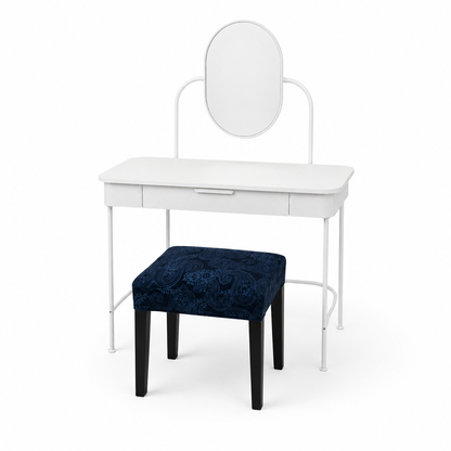 IKEA GRÅFJÄLLET White Dressing Table with Oval Mirror and Storage Drawer | 100x42x135 cm