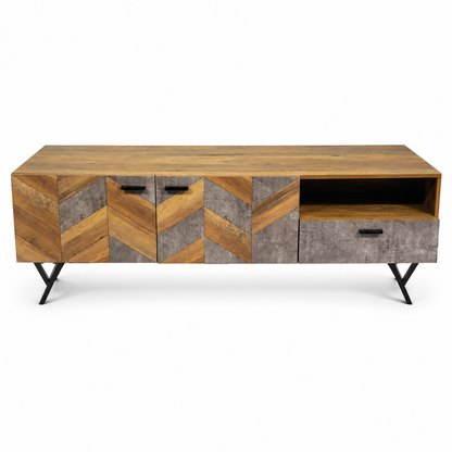 Industrial Chevron TV Unit with Storage – 150 × 45 × 53 cm