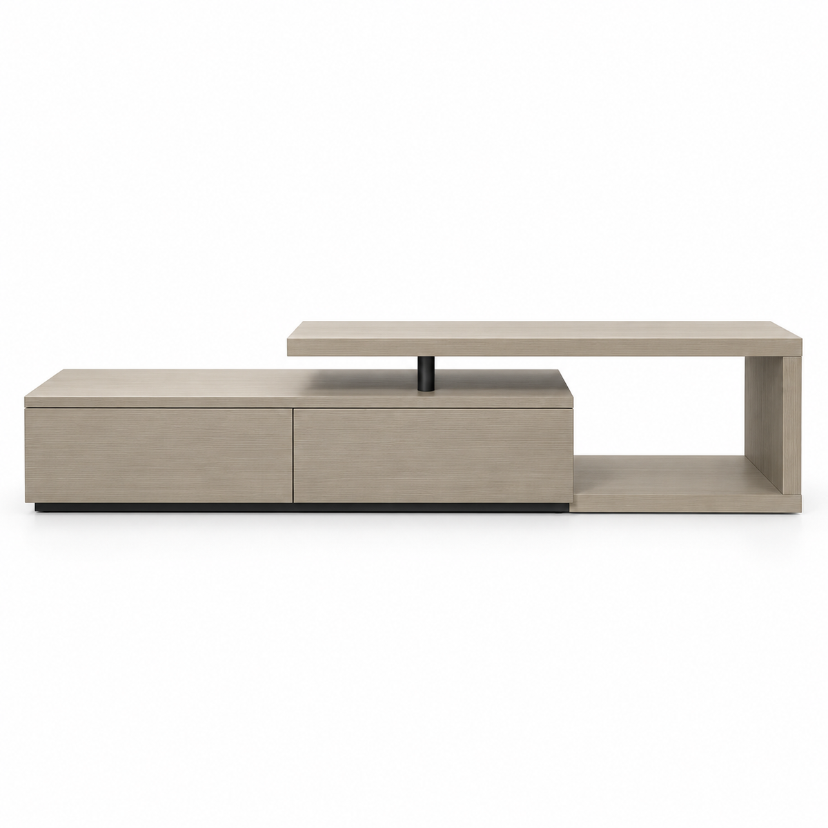 Home Centre Modern Asymmetrical TV Unit with 2 Drawers & Raised Shelf – Light Greige