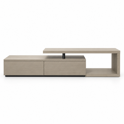 Home Centre Modern Asymmetrical TV Unit with 2 Drawers & Raised Shelf – Light Greige