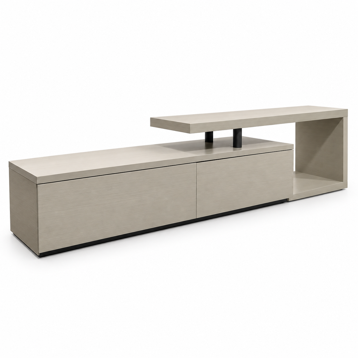 Home Centre Modern Asymmetrical TV Unit with 2 Drawers & Raised Shelf – Light Greige