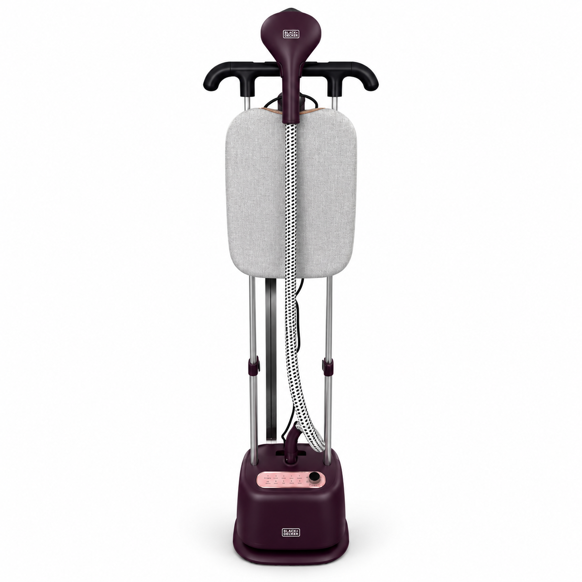 BLACK+DECKER GSTD2450-B5 2400W Twin Pole Garment Steamer with Ironing Board – Burgundy