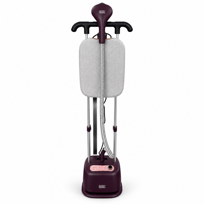 BLACK+DECKER GSTD2450-B5 2400W Twin Pole Garment Steamer with Ironing Board – Burgundy