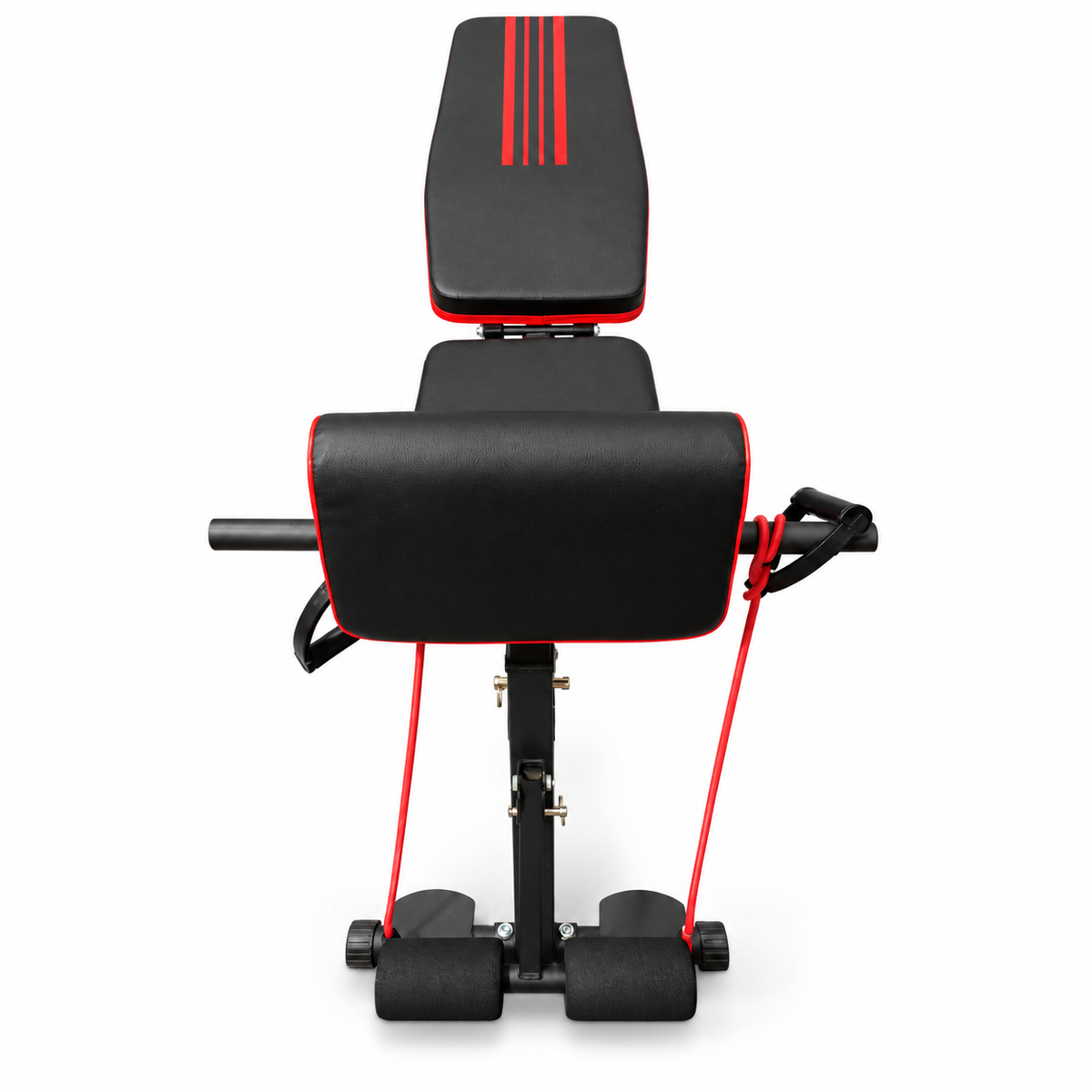 Adjustable Multi-Function Home Gym Workout Bench with Resistance Bands – Black & Red
