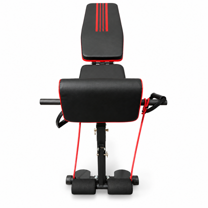 Adjustable Multi-Function Home Gym Workout Bench with Resistance Bands – Black & Red