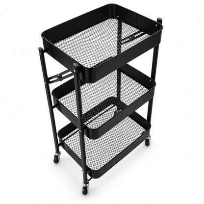 IKEA 3-Tier Metal Mesh Storage Trolley with Wheels – Matte Black