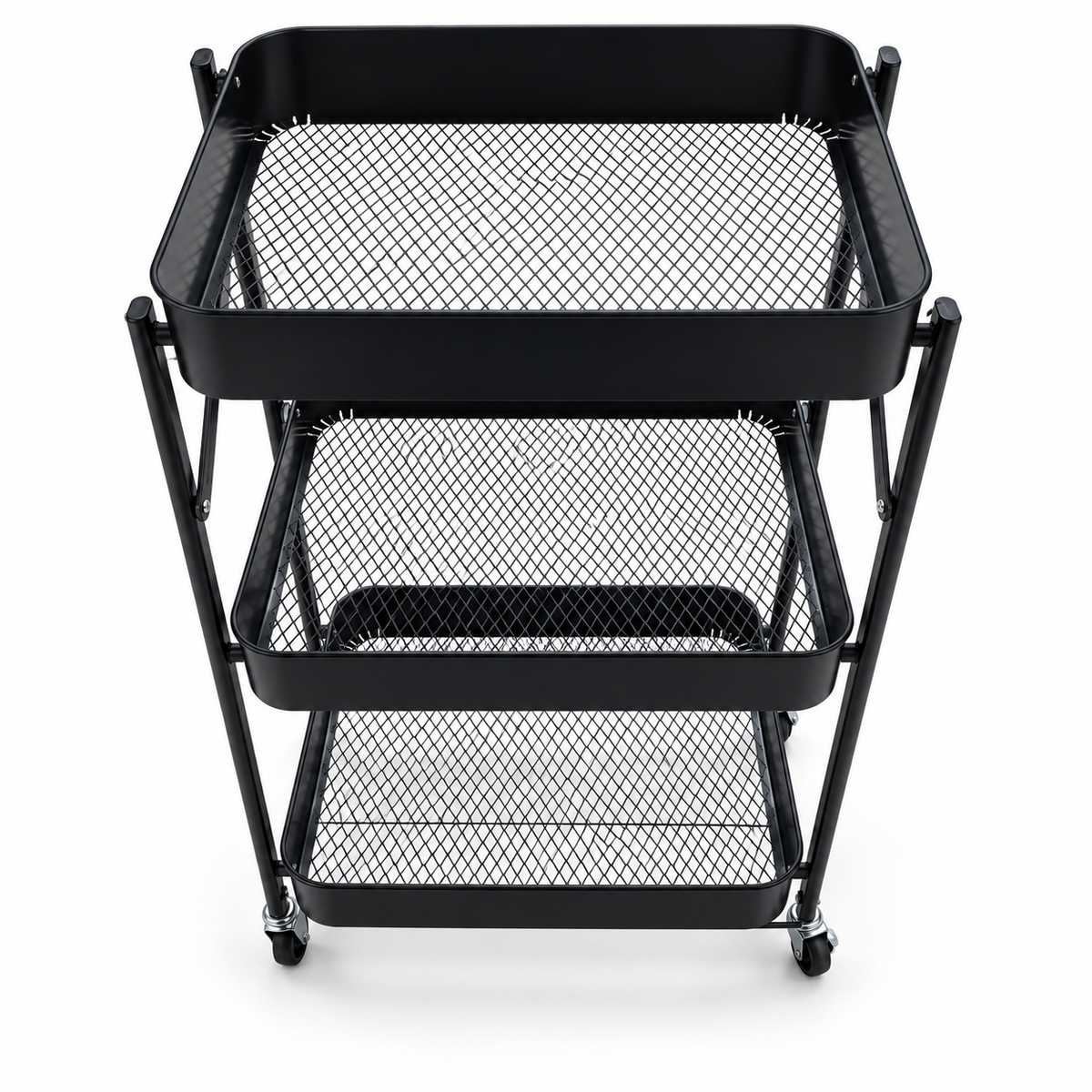 IKEA 3-Tier Metal Mesh Storage Trolley with Wheels – Matte Black