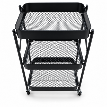 IKEA 3-Tier Metal Mesh Storage Trolley with Wheels – Matte Black