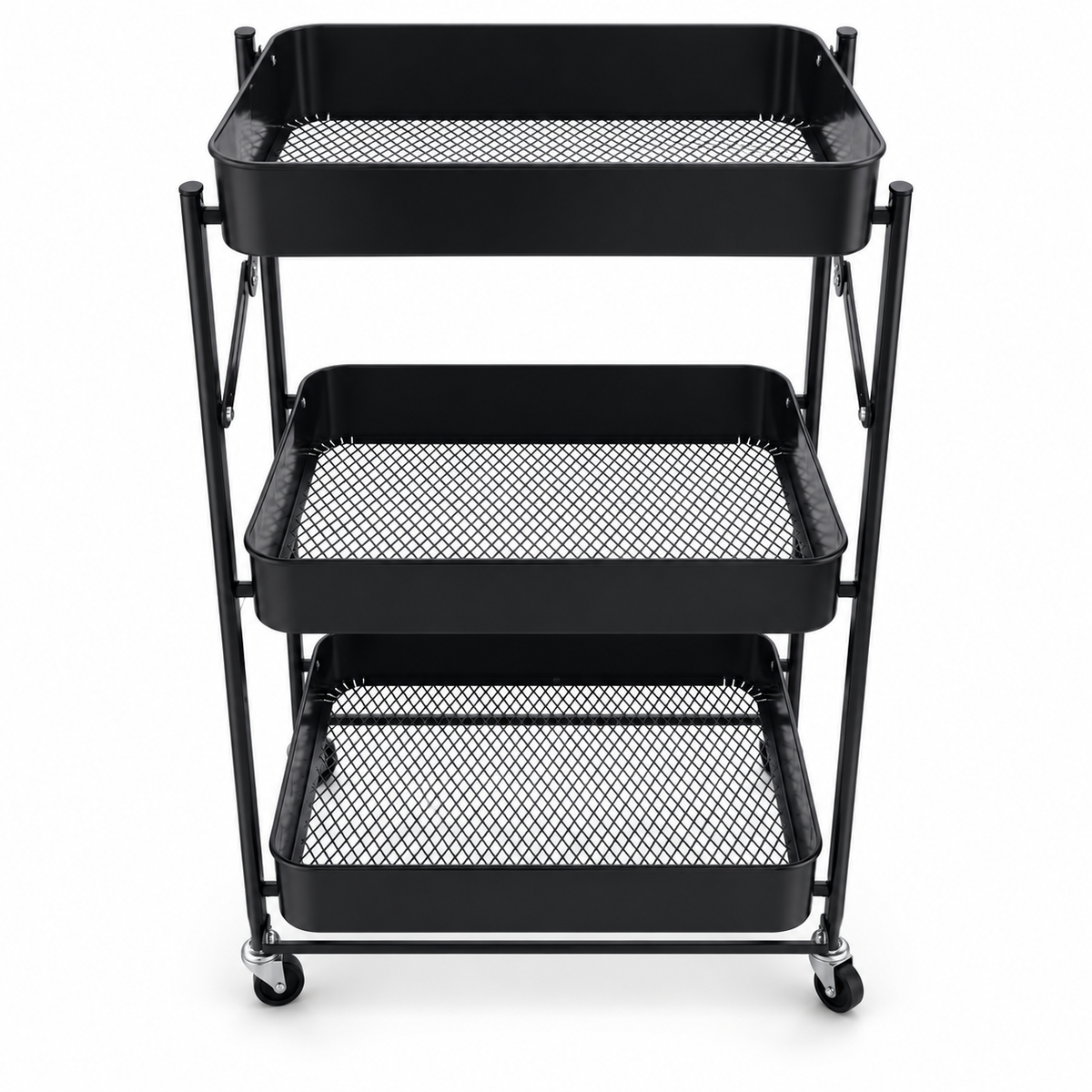 IKEA 3-Tier Metal Mesh Storage Trolley with Wheels – Matte Black