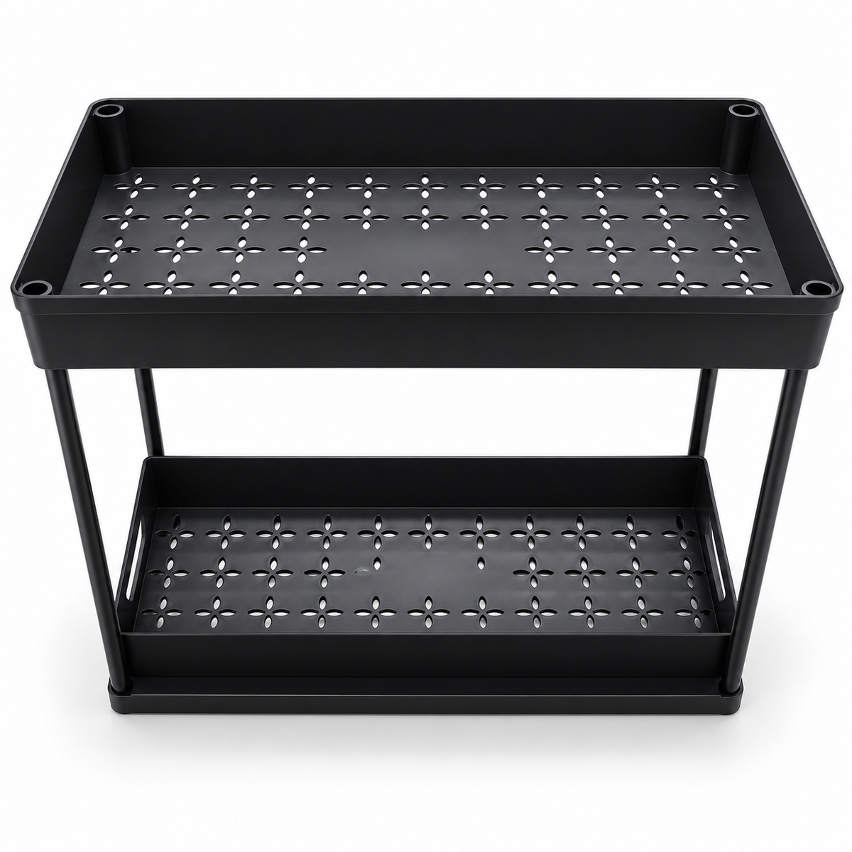 IKEA 2-Tier Storage Rack with Decorative Perforated Shelves – Matte Black
