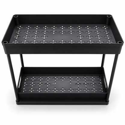 IKEA 2-Tier Storage Rack with Decorative Perforated Shelves – Matte Black