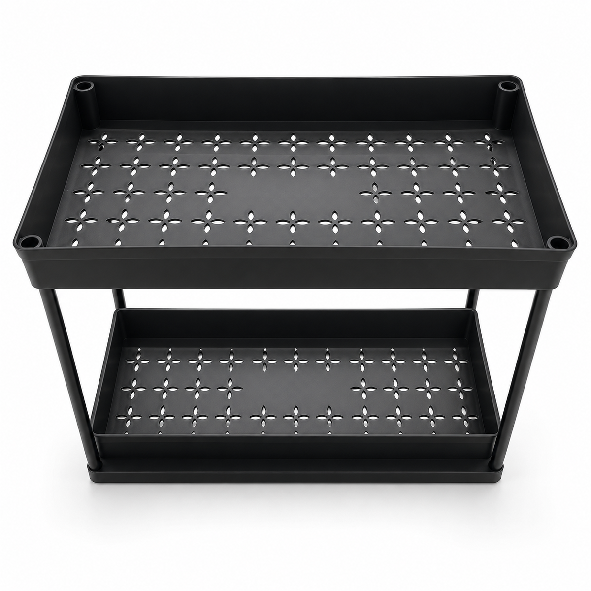 IKEA 2-Tier Storage Rack with Decorative Perforated Shelves – Matte Black