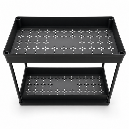 IKEA 2-Tier Storage Rack with Decorative Perforated Shelves – Matte Black