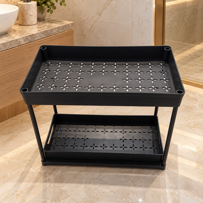IKEA 2-Tier Storage Rack with Decorative Perforated Shelves – Matte Black
