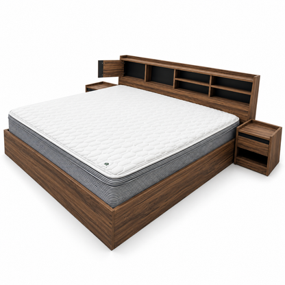 Home Centre Octon King Bedroom Set with Mattress, 2 Nightstands, 6-Drawer Dresser & Mirror – 180 × 200 cm – Walnut