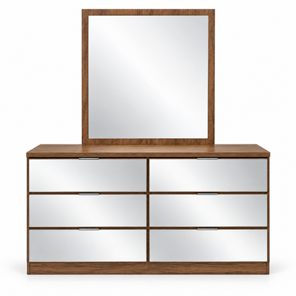 Home Centre Octon King Bedroom Set with Mattress, 2 Nightstands, 6-Drawer Dresser & Mirror – 180 × 200 cm – Walnut