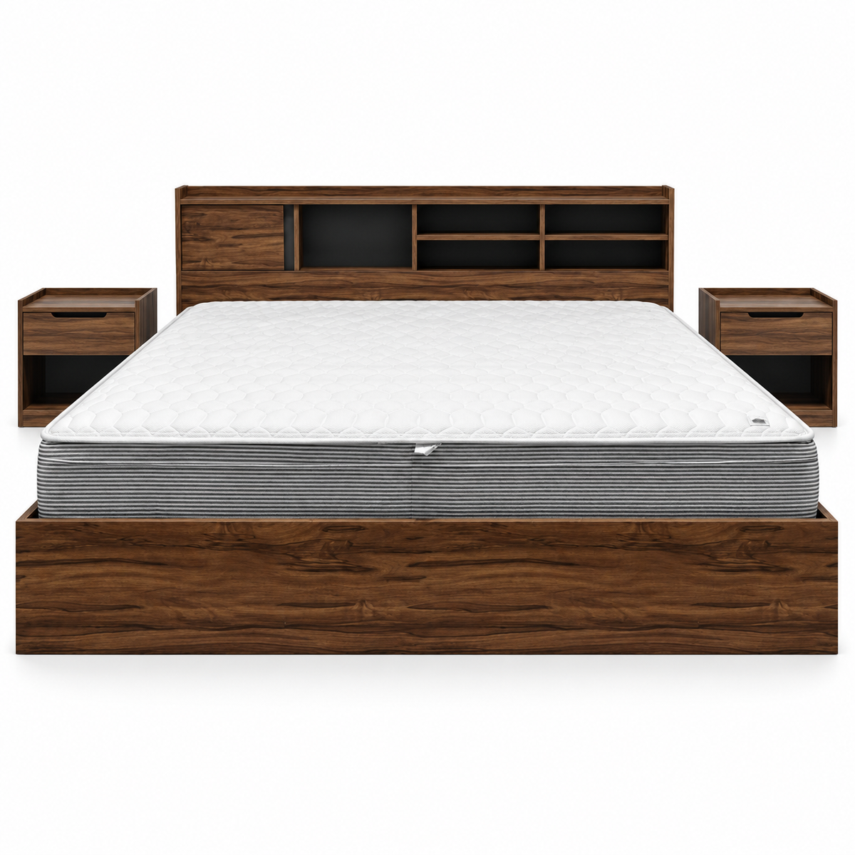 Home Centre Octon King Bedroom Set with Mattress, 2 Nightstands, 6-Drawer Dresser & Mirror – 180 × 200 cm – Walnut
