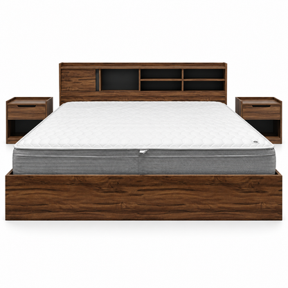 Home Centre Octon King Bedroom Set with Mattress, 2 Nightstands, 6-Drawer Dresser & Mirror – 180 × 200 cm – Walnut