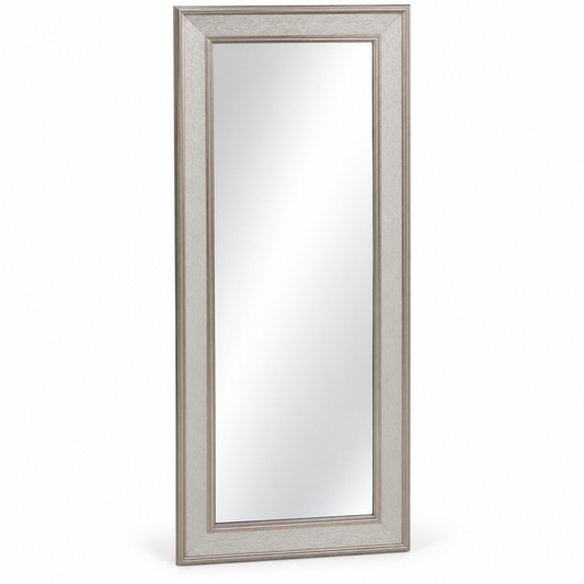 Home Centre Full-Length Rectangular Mirror with Wide Textured Frame – Champagne Silver
