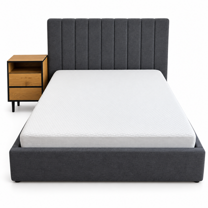 PAN Home Milano 140 × 200 cm Upholstered Bed with Mattress & 2-Drawer Nightstand – Charcoal Grey &amp; Oak