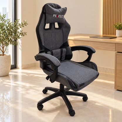 PAN Home Racing-Style Gaming Chair with Headrest & Lumbar Cushion – Charcoal Grey & Black